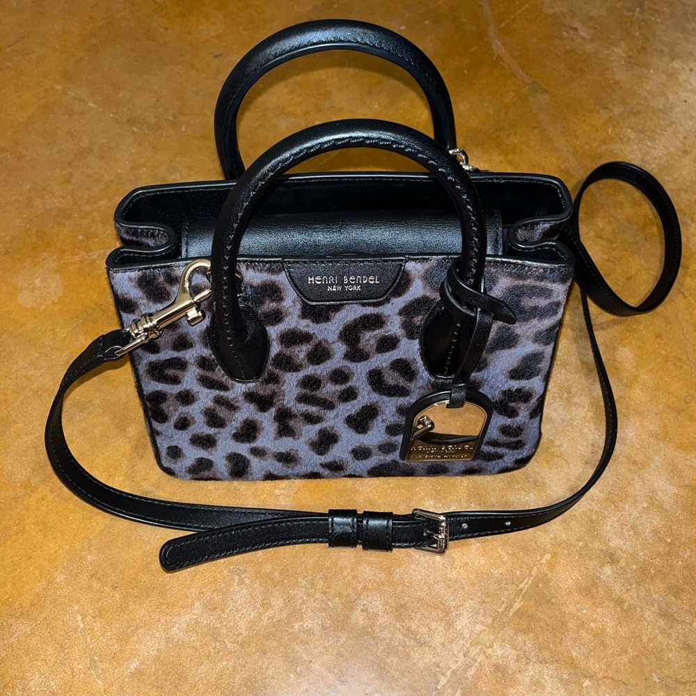 Henri Bendel Black and Gray Animal Print Satchel